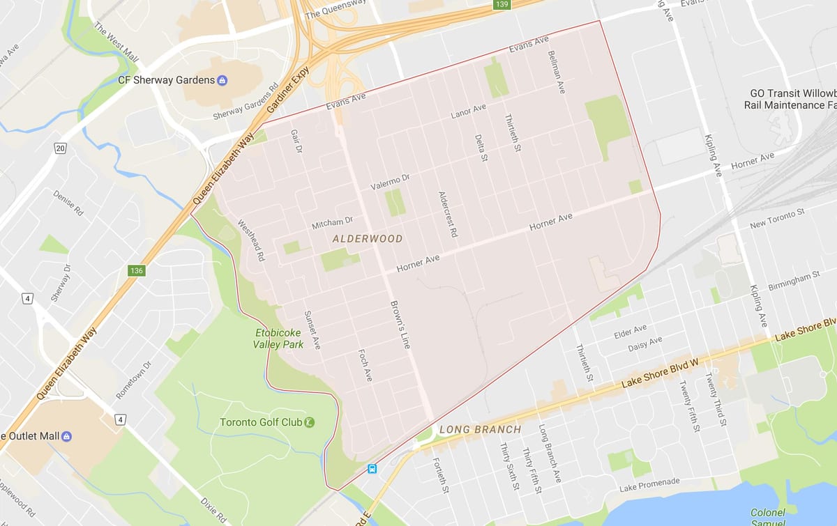 Harta e Alderwood Parkview lagjen Toronto