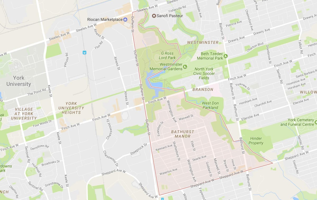 Harta e Bathurst Manor lagjen Toronto