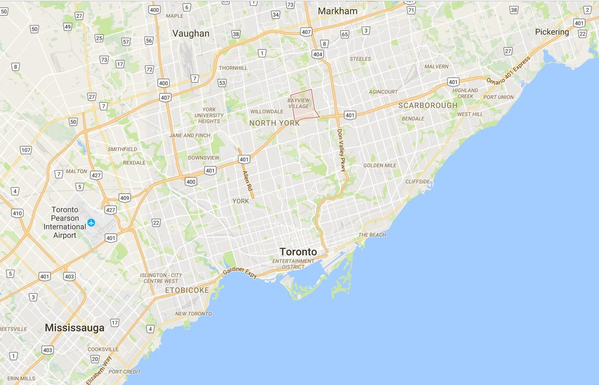 Harta e Bayview Fshat të rrethit të Torontos