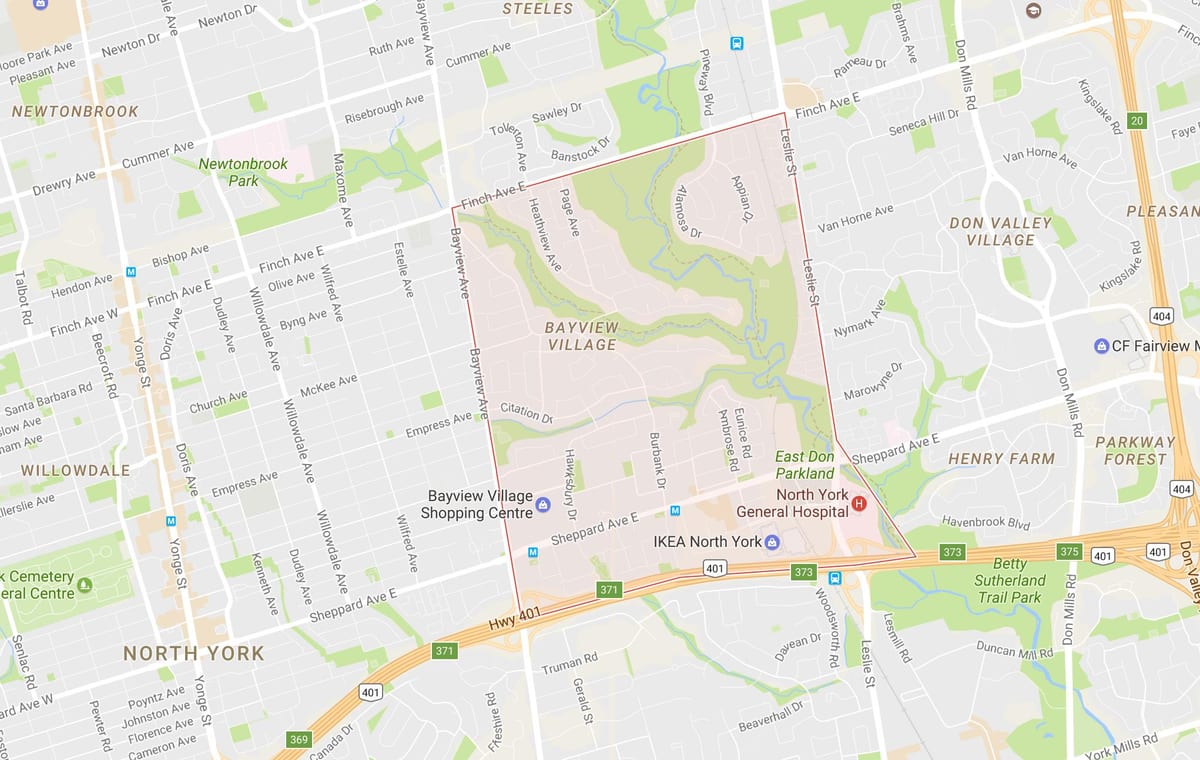 Harta e Bayview Fshatin lagjen Toronto
