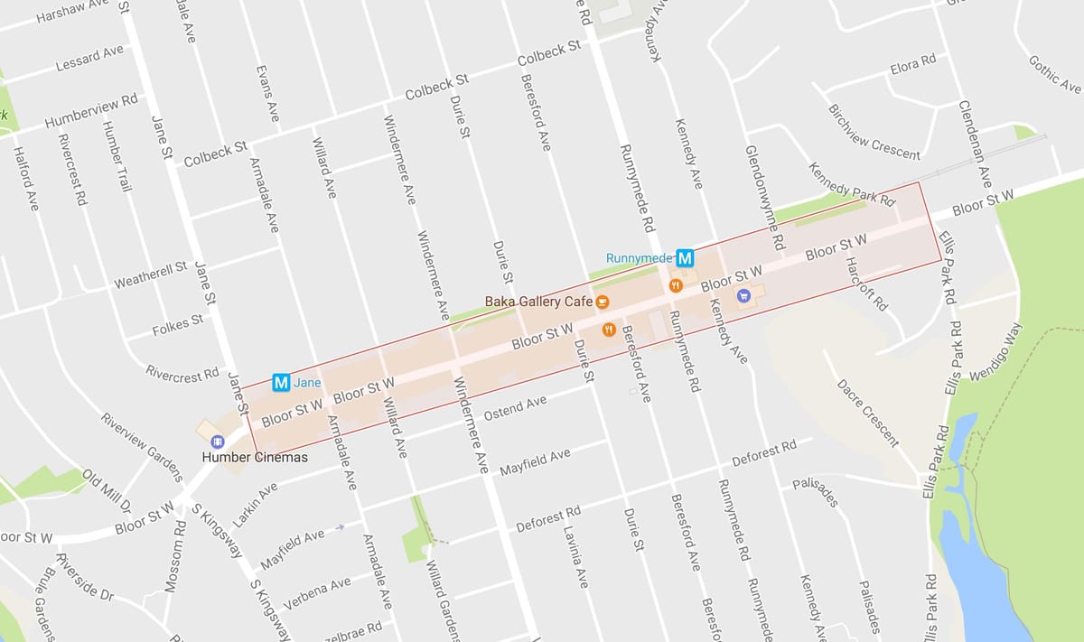 Harta e Bloor Perëndim të Fshatit lagjen Toronto
