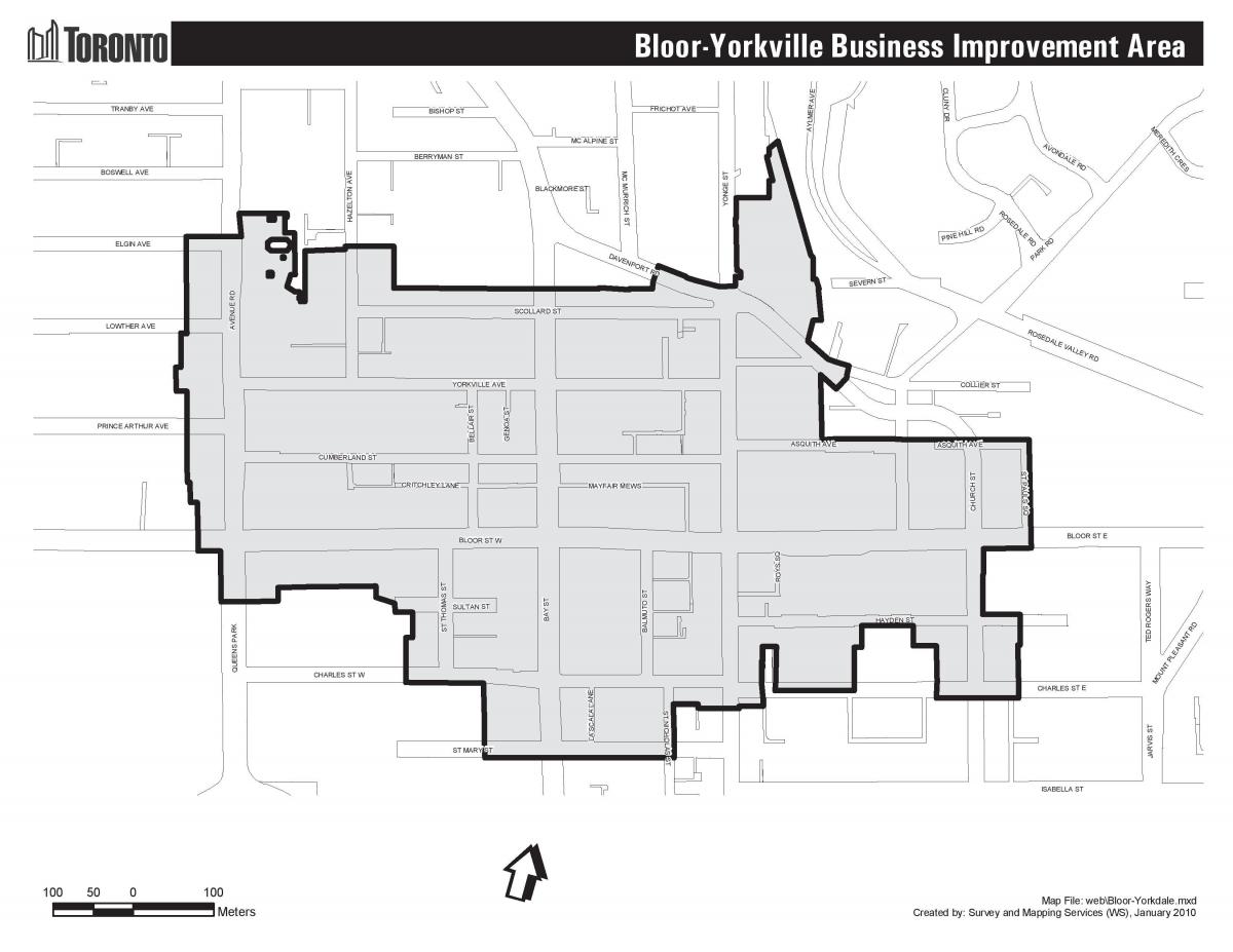 Harta e Bloor Yorkville Toronto boudary