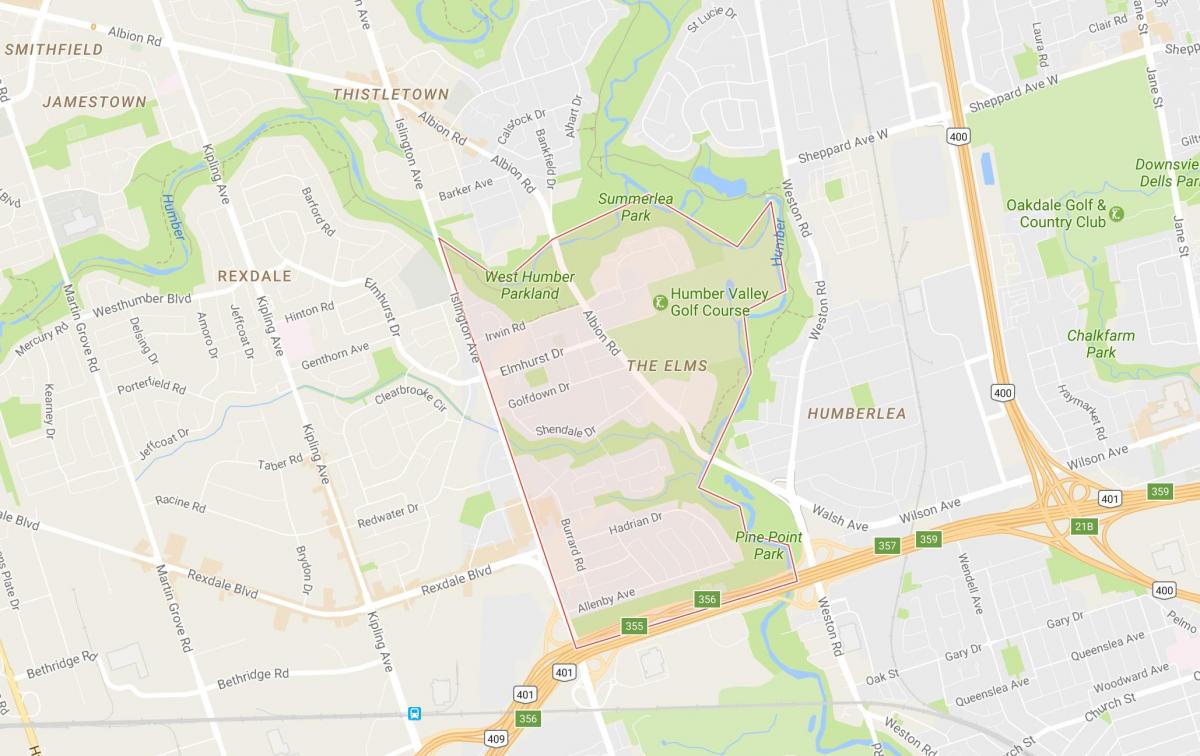 Harta e Elms lagjen Toronto