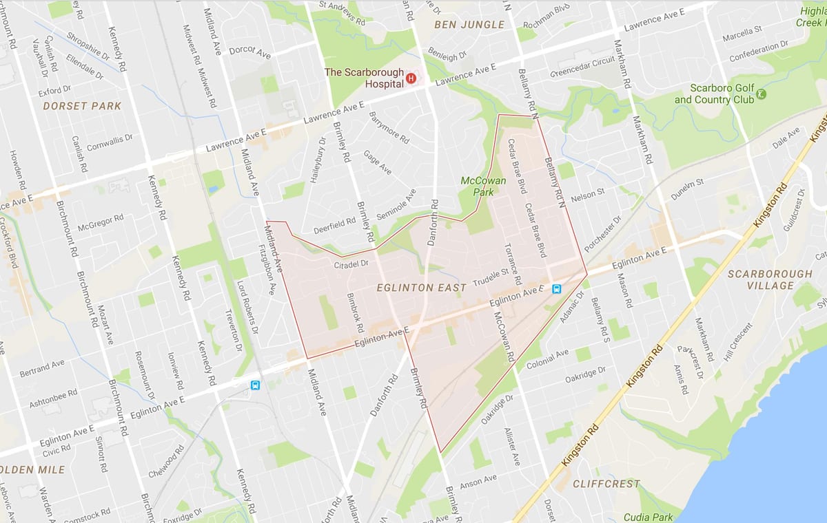 Harta e Eglinton Lindje lagjen Toronto