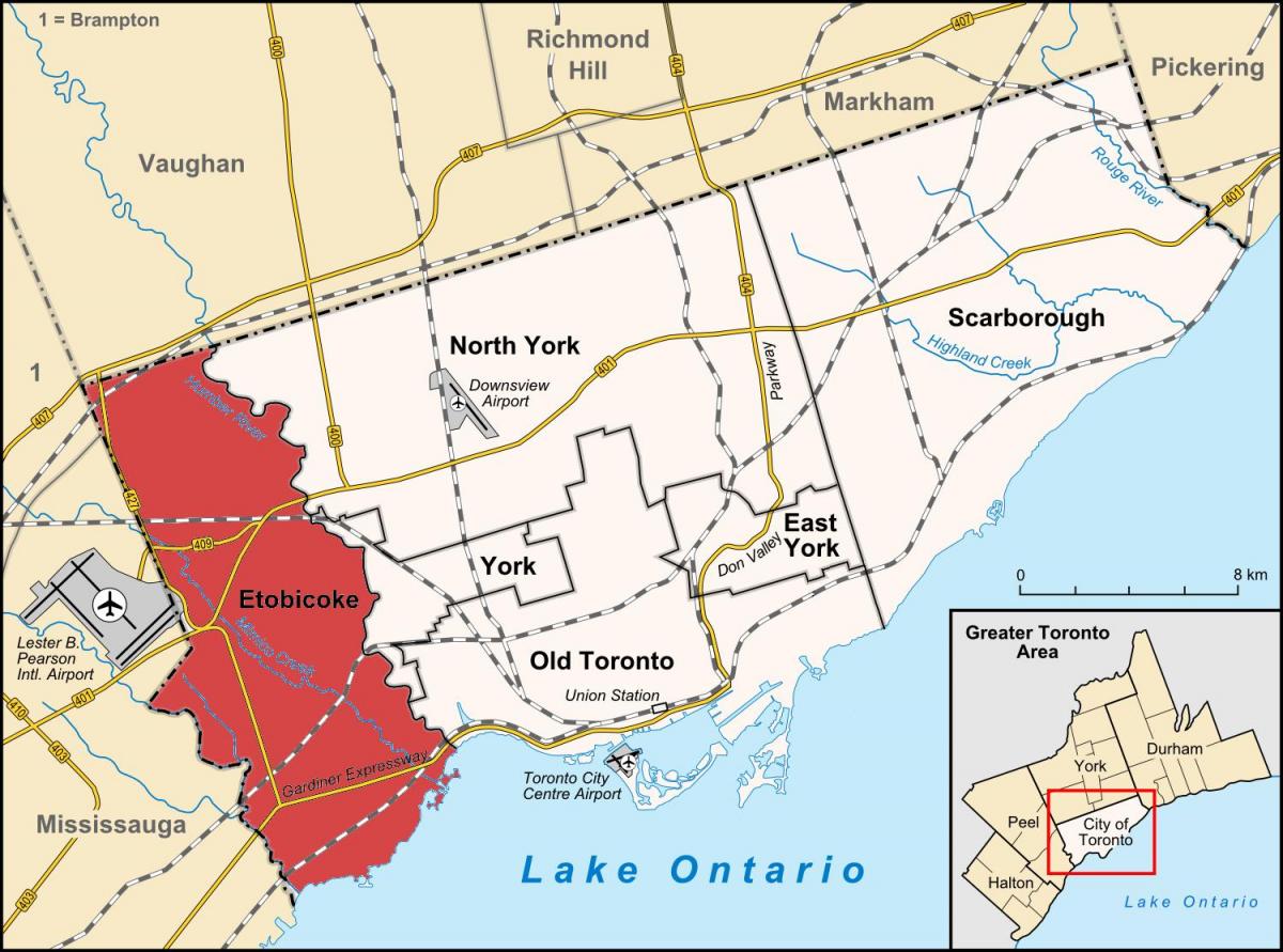 Harta e Etobicoke qarkut në Toronto