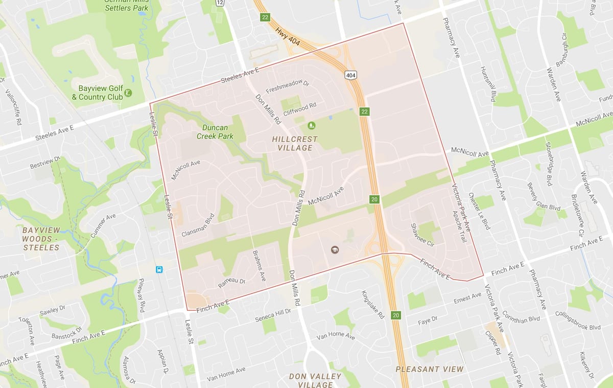 Harta e Hillcrest Fshatin lagjen Toronto