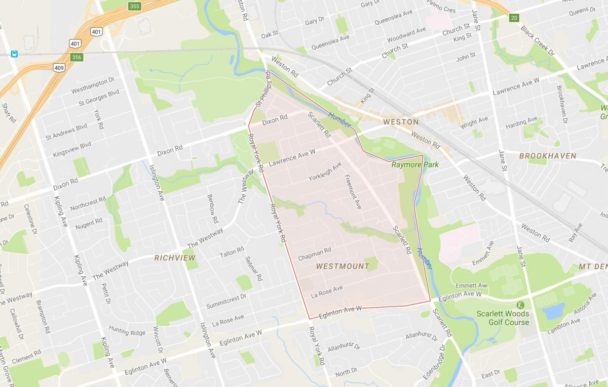 Harta e Humber Lartësitë – Westmount lagjen Toronto