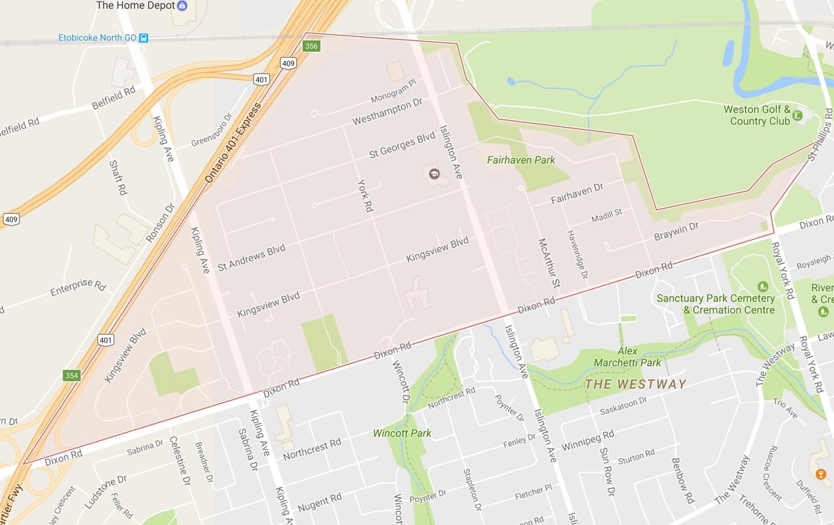 Harta e Kingsview Fshatin lagjen Toronto