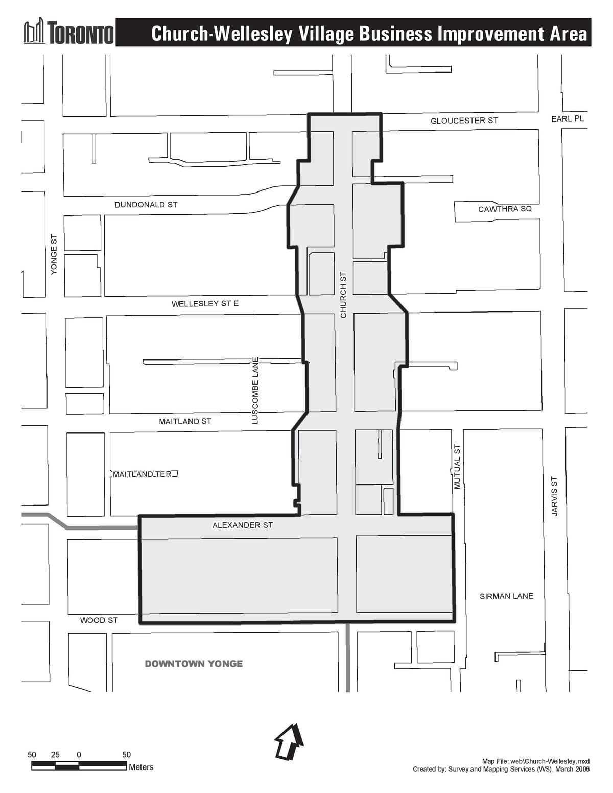 Harta e Kishës-Wellesley Fshatin e biznesit Përmirësimi Zonën Toronto