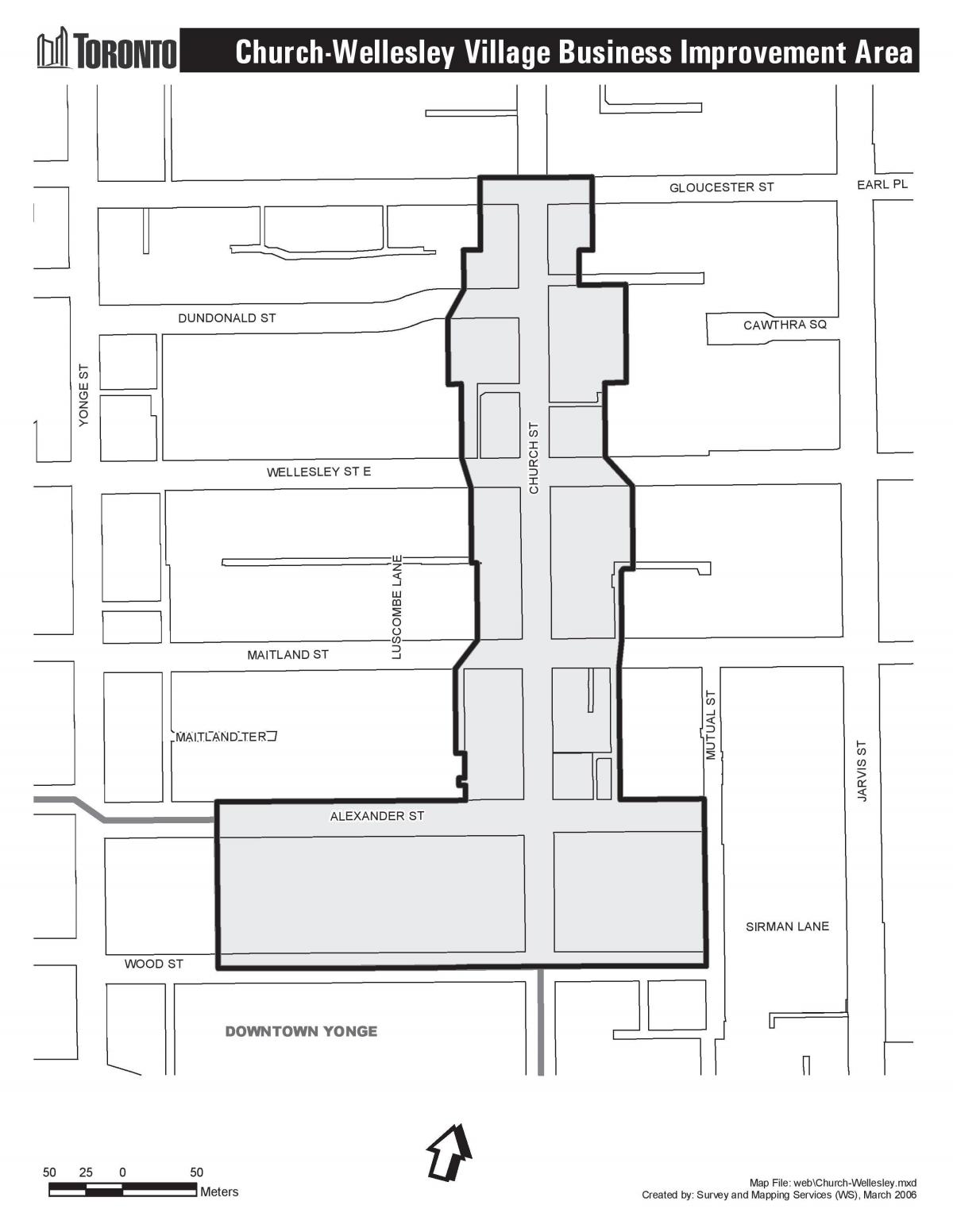Harta e Kishës-Wellesley Fshatin e biznesit Përmirësimi Zonën Toronto