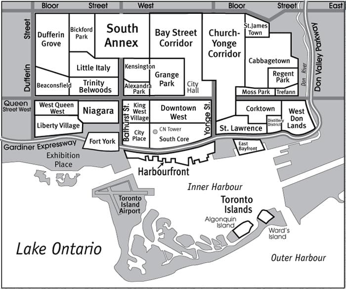Harta e Lagje në Jug Core Toronto