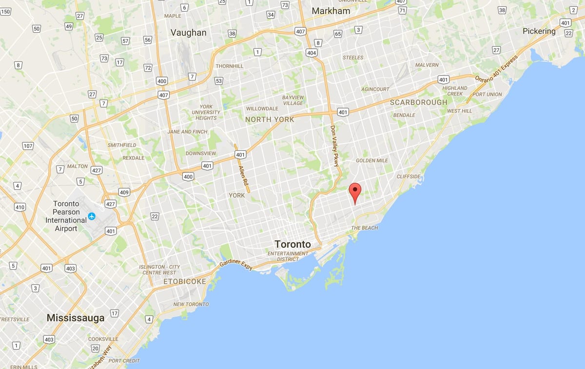 Harta e Lindjes Danforth qarkut në Toronto