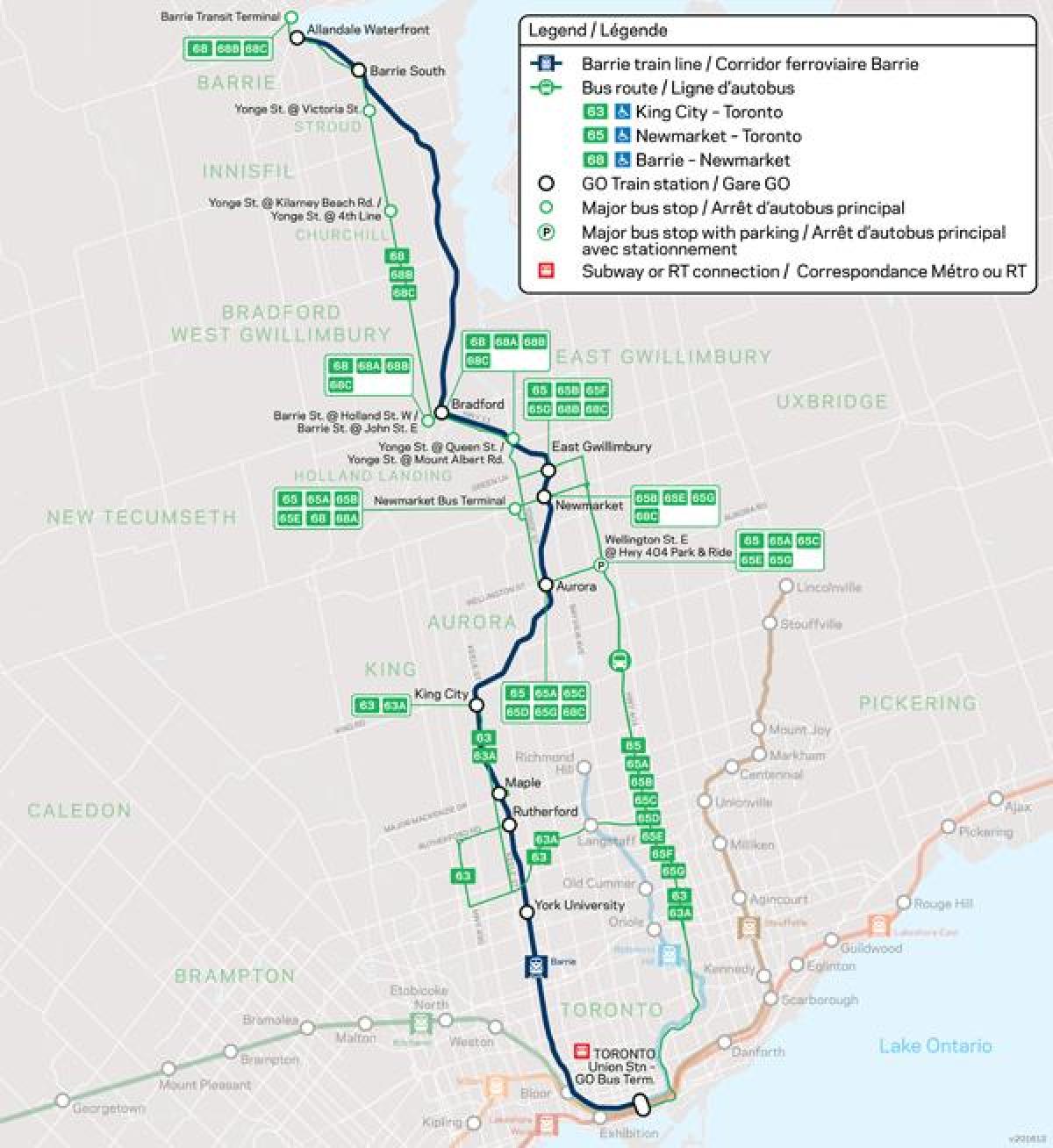 Harta e linjës Barrie kalimi Transit