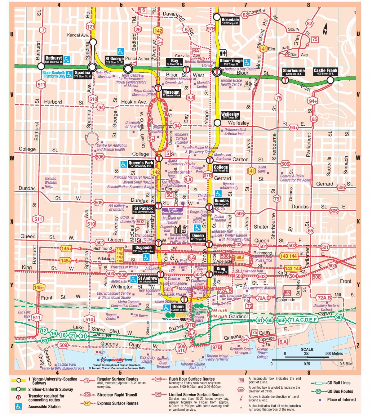 Harta e Metrosë në stacionin në qendër të qytetit të Torontos