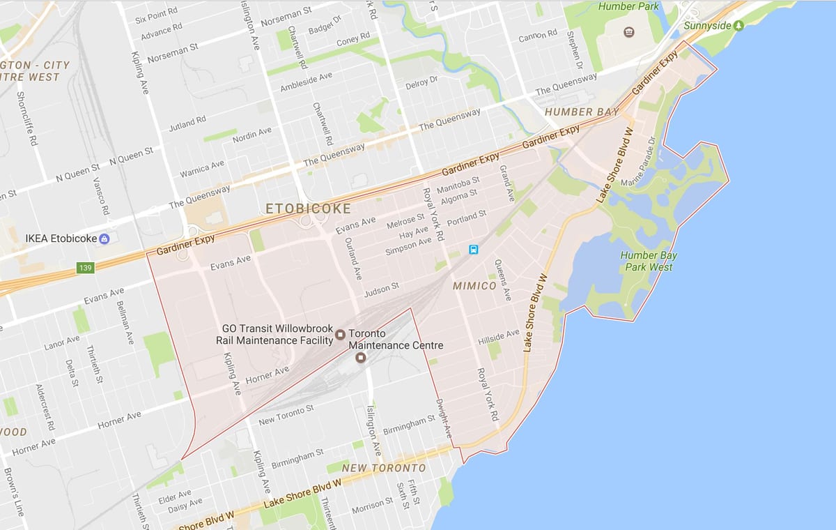 Harta e Mimico lagjen Toronto