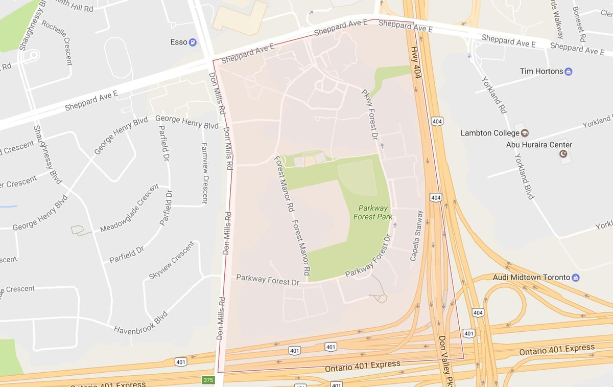Harta e Parkway Pyjeve lagjen Toronto