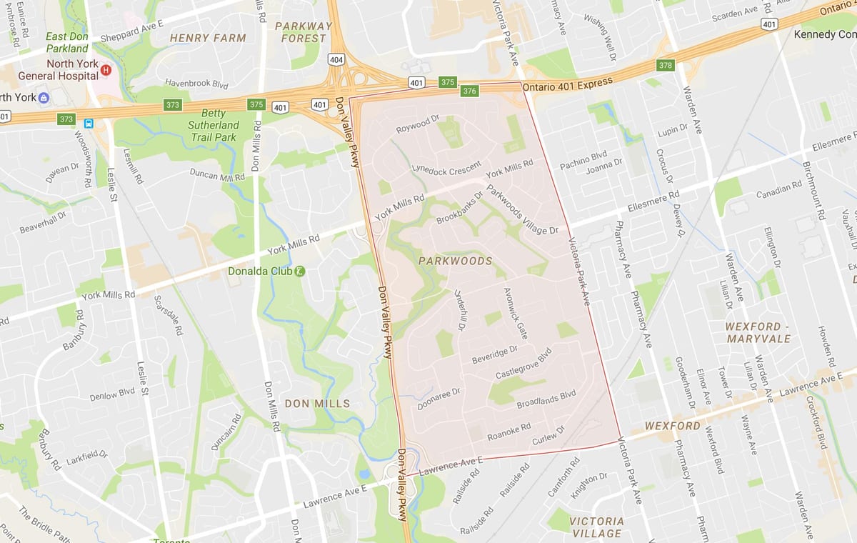 Harta e Parkwoods lagjen Toronto