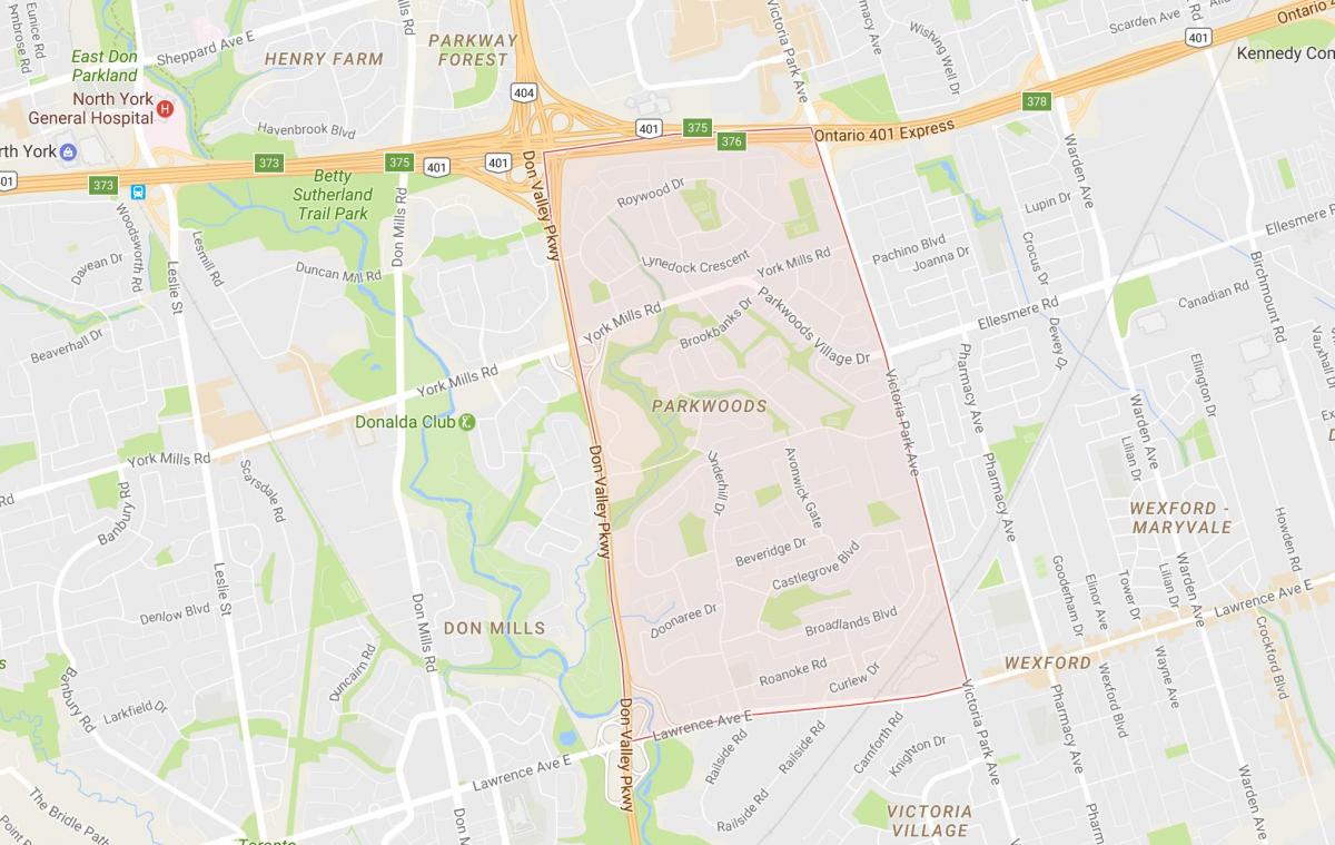 Harta e Parkwoods lagjen Toronto