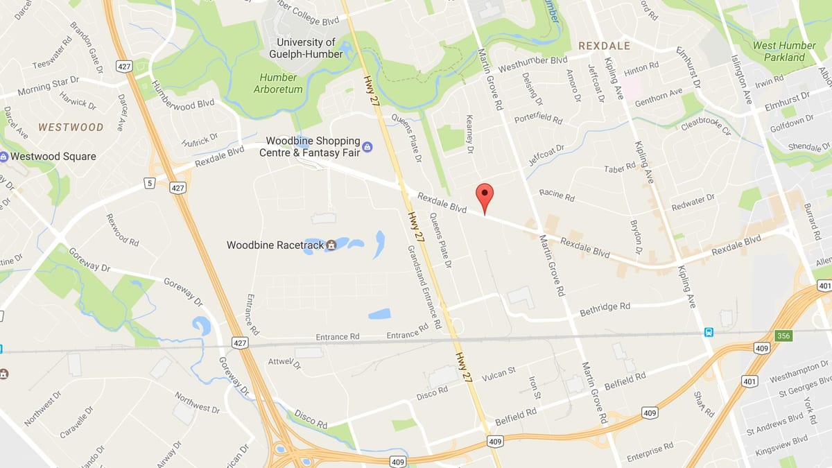 Harta e Rexdale bulevardit Toronto
