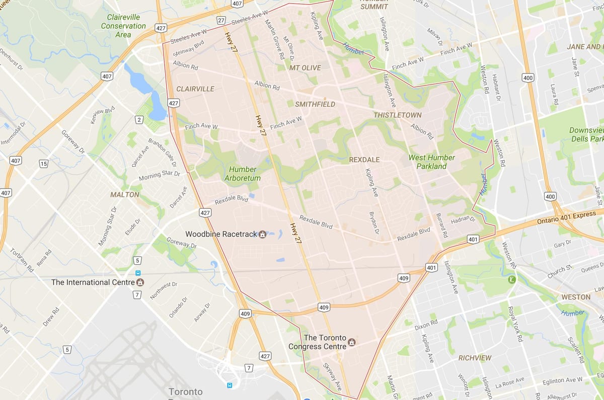 Harta e Rexdale lagjen Toronto