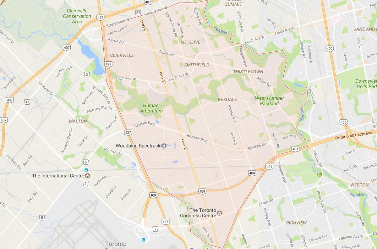 Harta e Rexdale lagjen Toronto