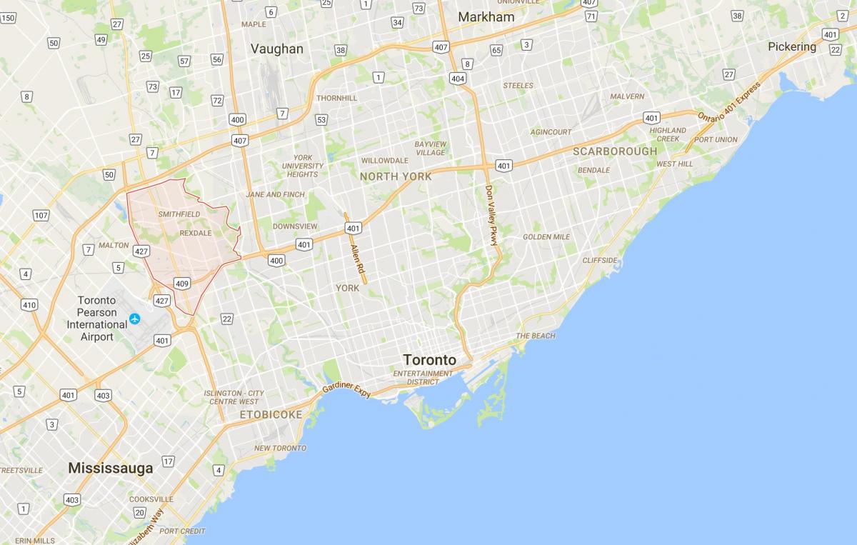 Harta e Rexdale qarkut në Toronto