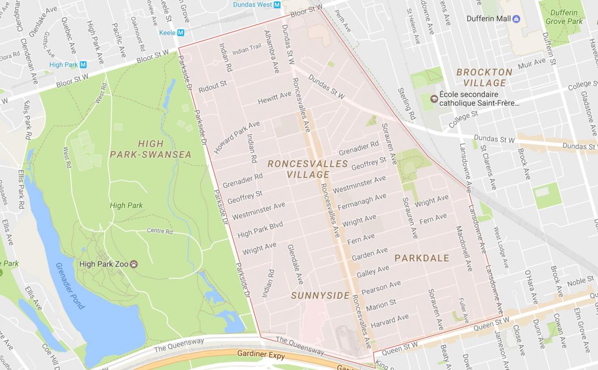 Harta e Roncesvalles lagjen Toronto
