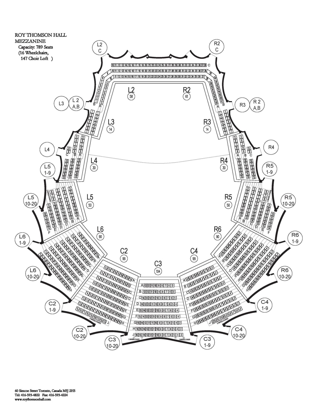 Harta e Roy Thomson Hall mezzanine