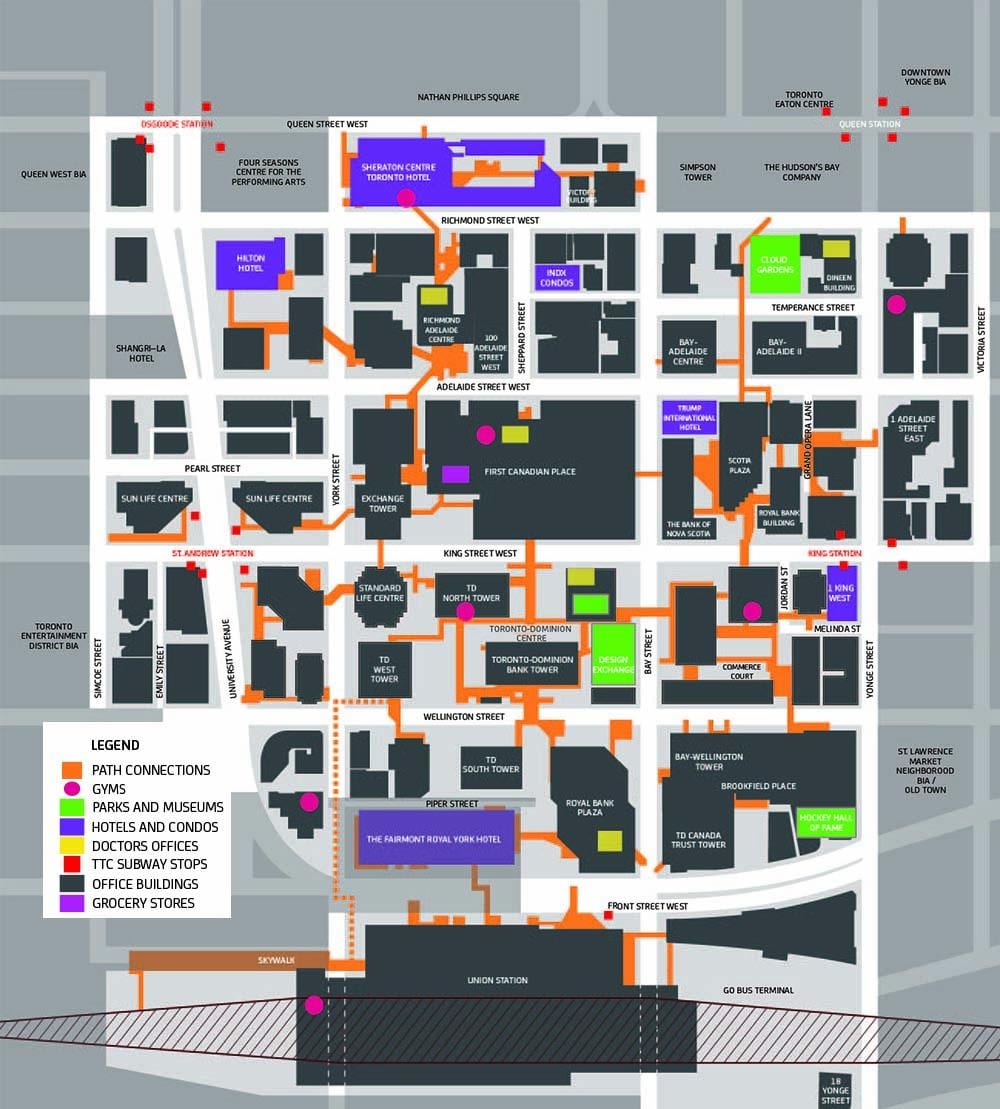Harta e Shtegut të Torontos në Qendër të qytetit Këmbësorë Vendkalim