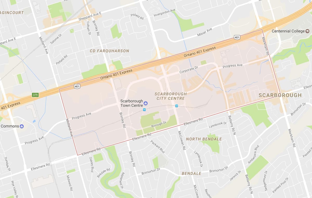 Harta e Scarborough në Qendër të Qytetit lagjen Toronto
