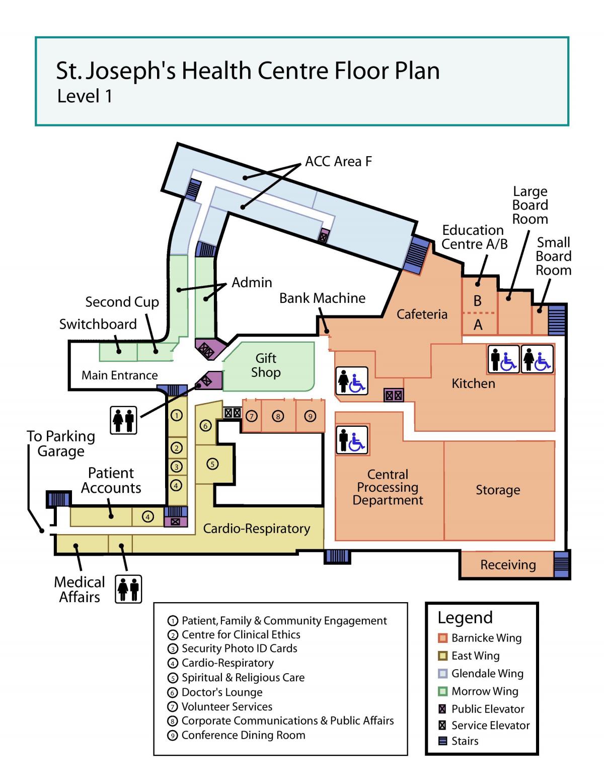 Harta e Shën Jozefit në qendrën Shëndetësore të Torontos niveli 1