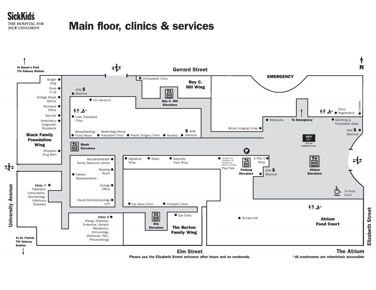 Harta e Spitalit për Fëmijët e Sëmurë Toronto katin kryesor