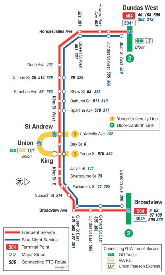 Harta e streetcar linjë 504 Mbret