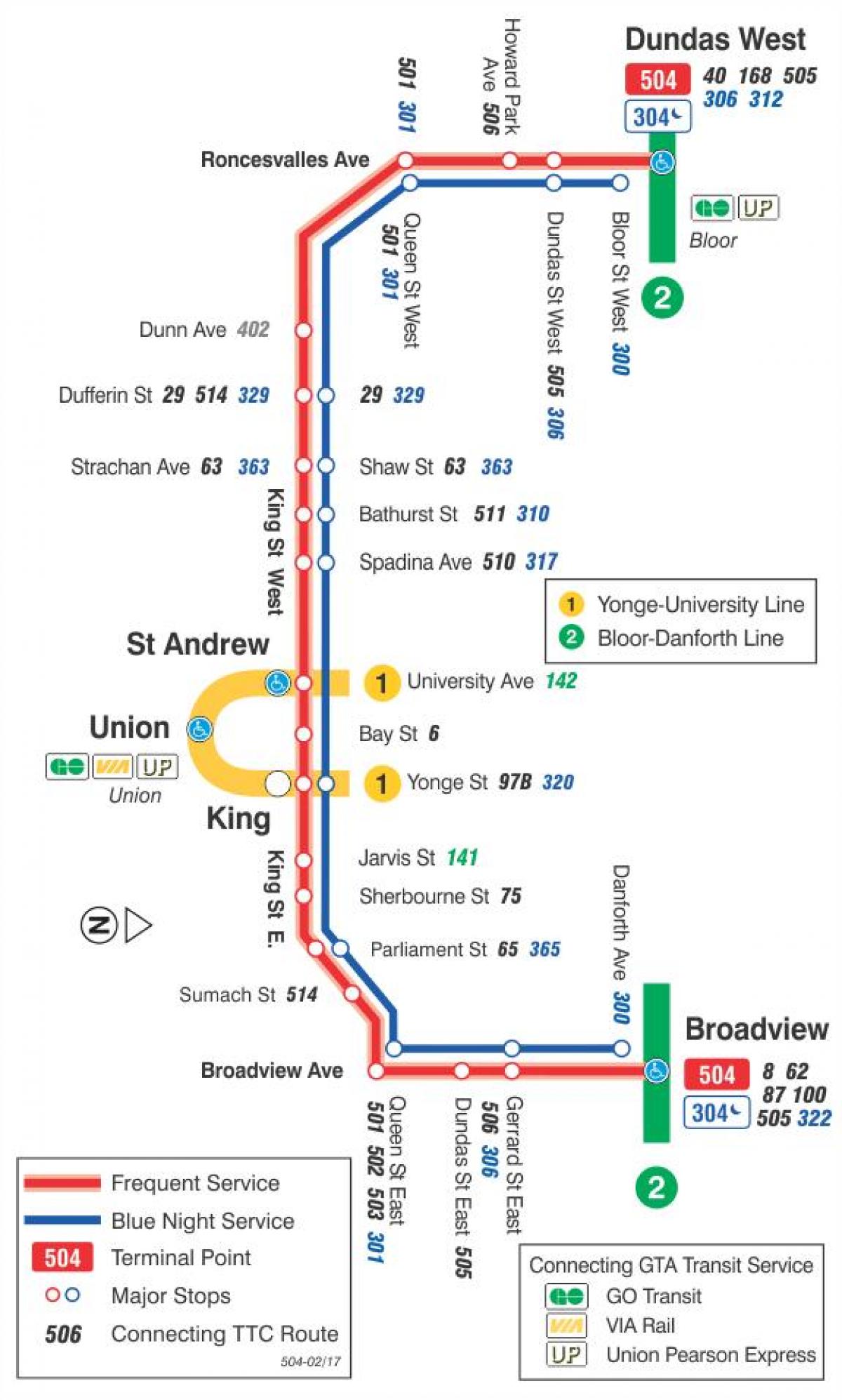 Harta e streetcar linjë 504 Mbret