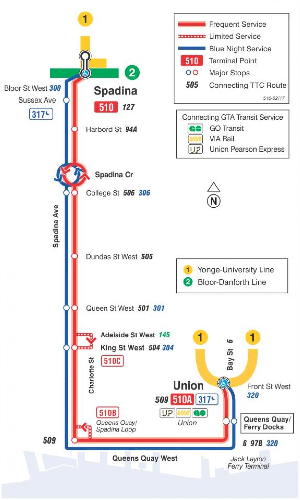 Harta e streetcar linjë 510 Spadina