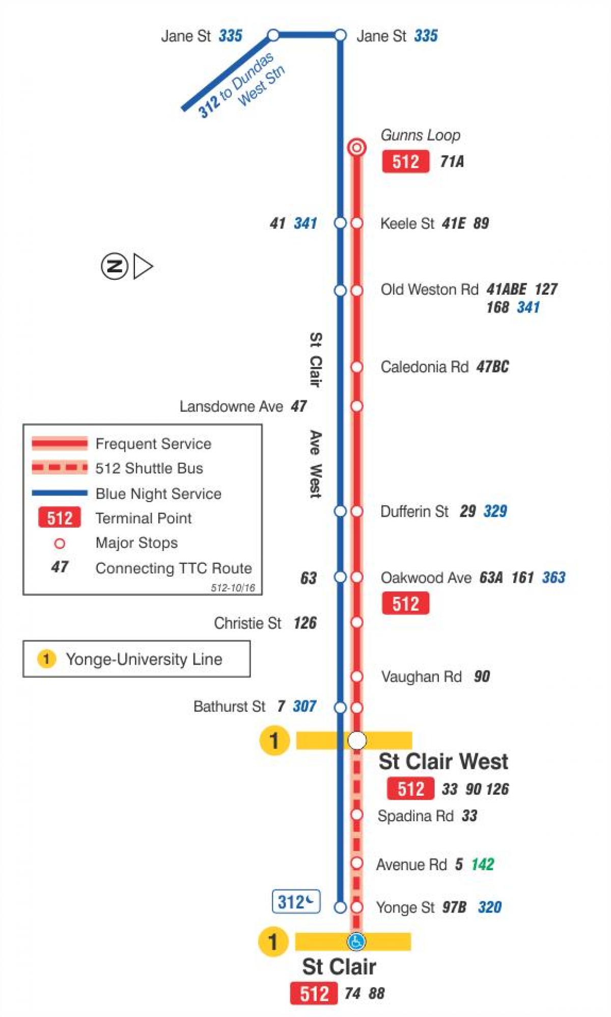 Harta e streetcar linjë 512 St. Clair