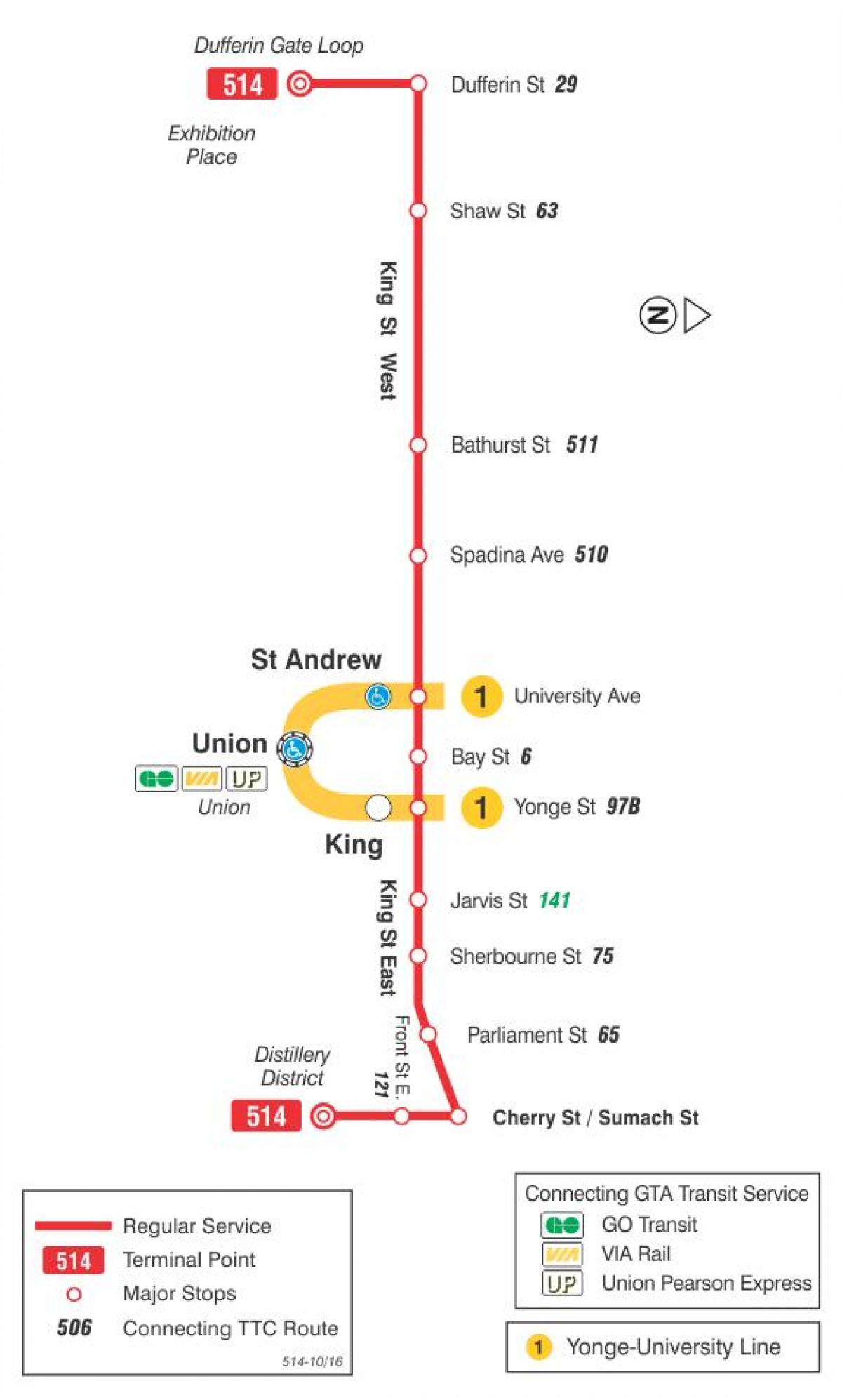 Harta e streetcar linjë 514 Qershi