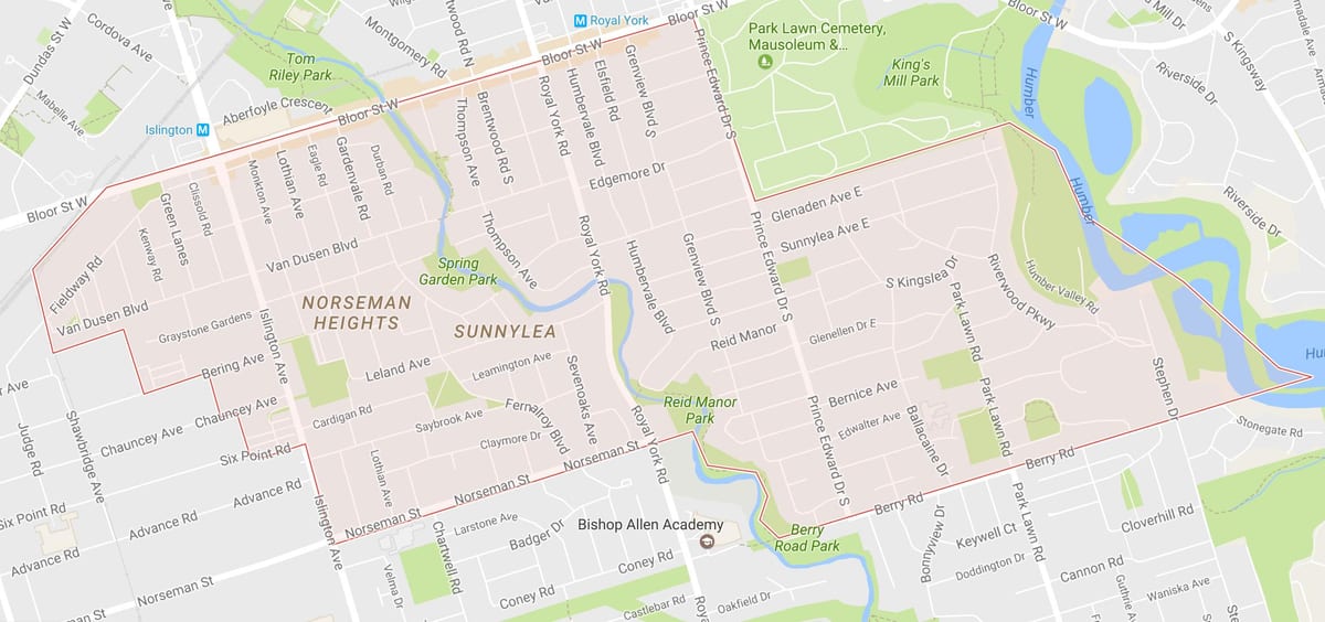 Harta e Sunnylea lagjen lagjen Toronto
