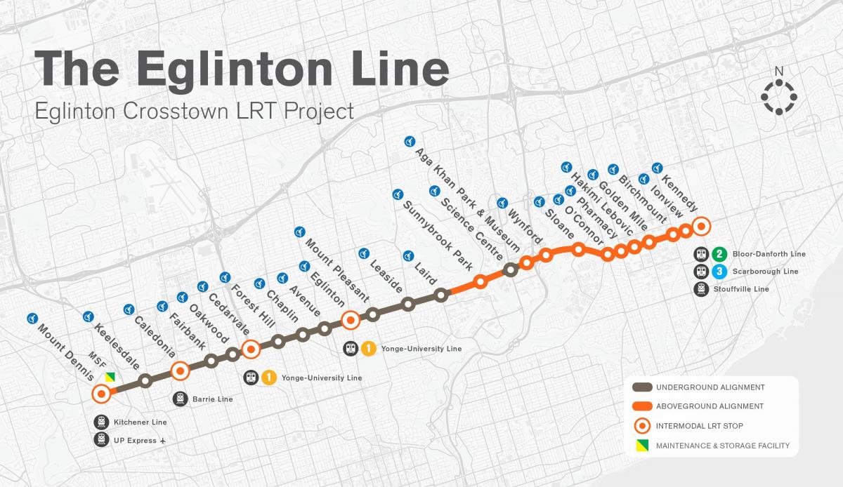 Harta e Torontos metro Eglinton linjë projektit