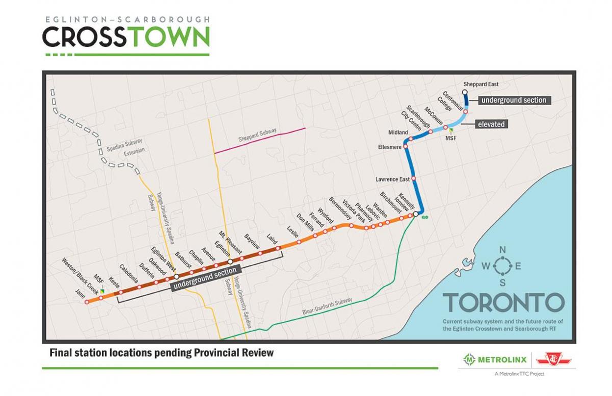Harta e Torontos metro line 5 Eglinton