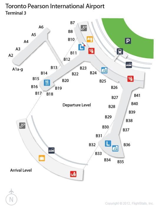Harta e Torontos Pearson aeroportin e mbërritjes nivel terminal 3