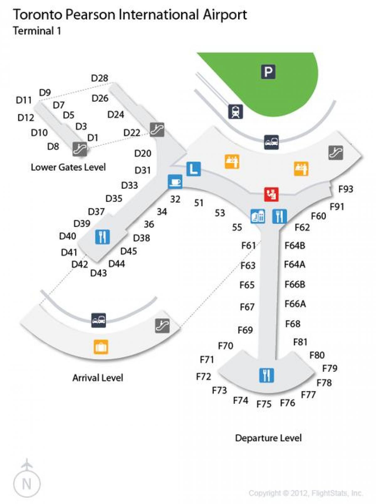 Harta e Torontos Pearson aeroportin e mbërritjes dhe nisjes nivel
