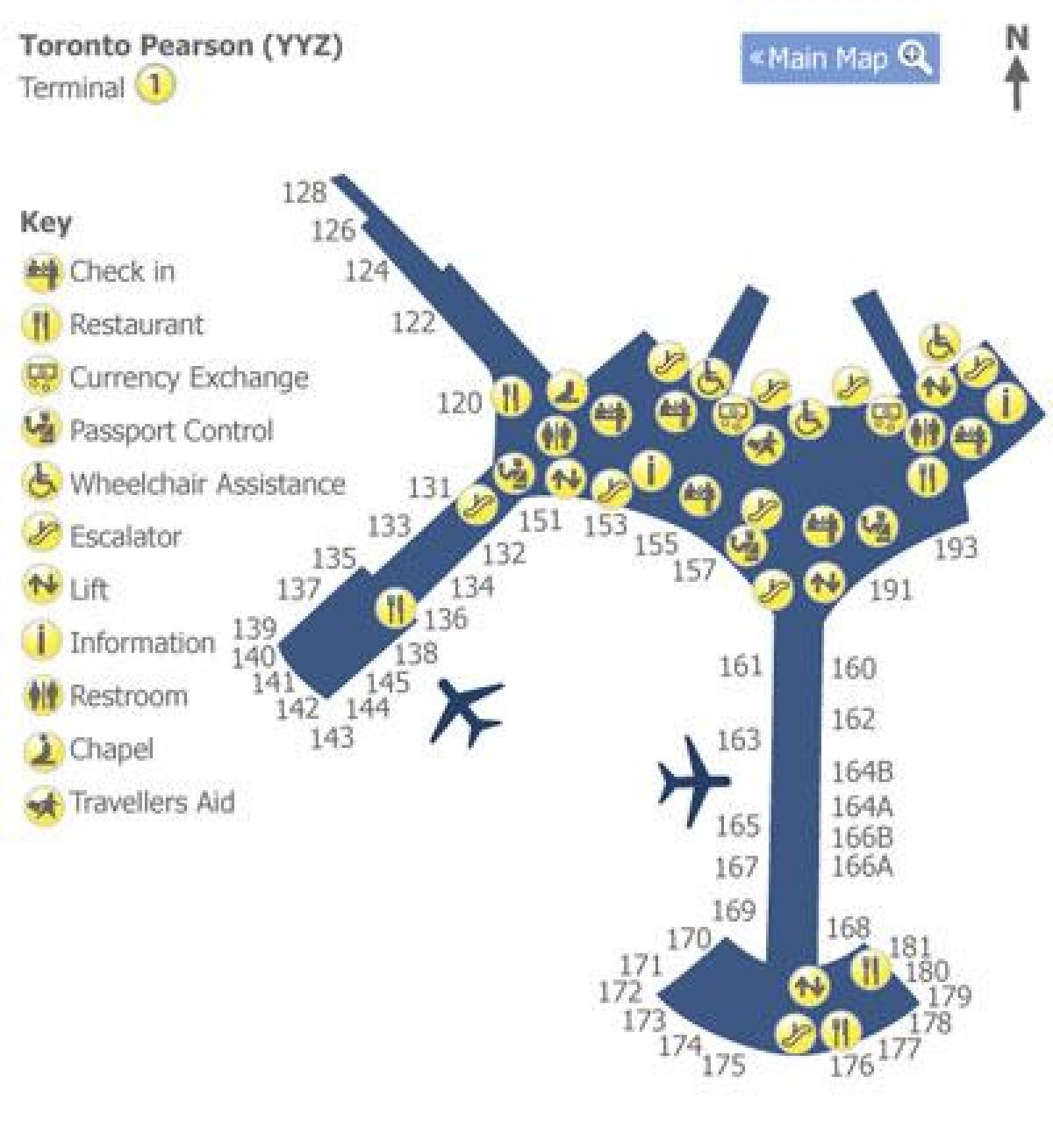 Harta e Torontos Pearson airport terminal 1