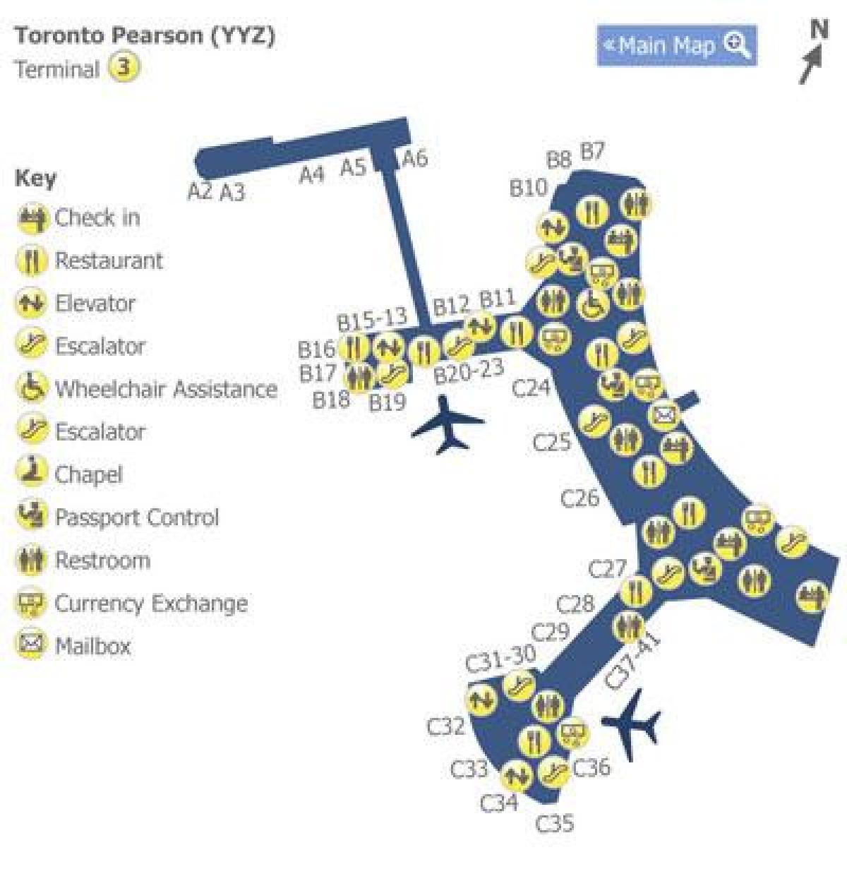 Harta e Torontos Pearson airport terminal 3