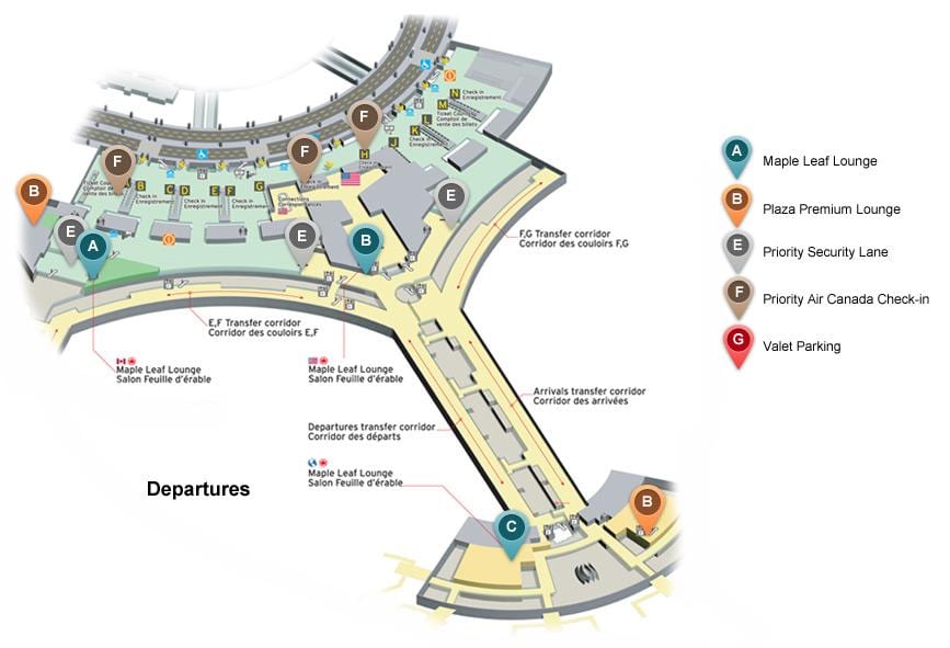 Harta e Torontos Pearson international airport largimet e terminalit