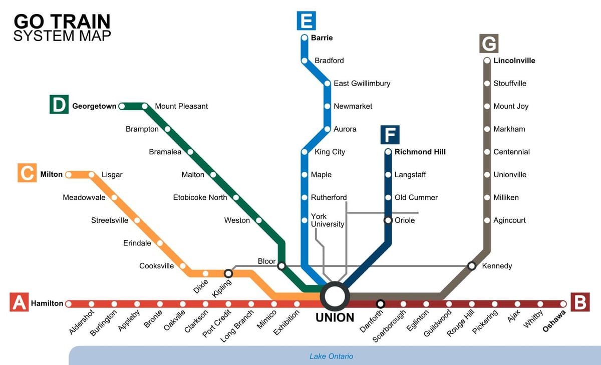 Harta e Torontos trenat Shkojnë Tranzit