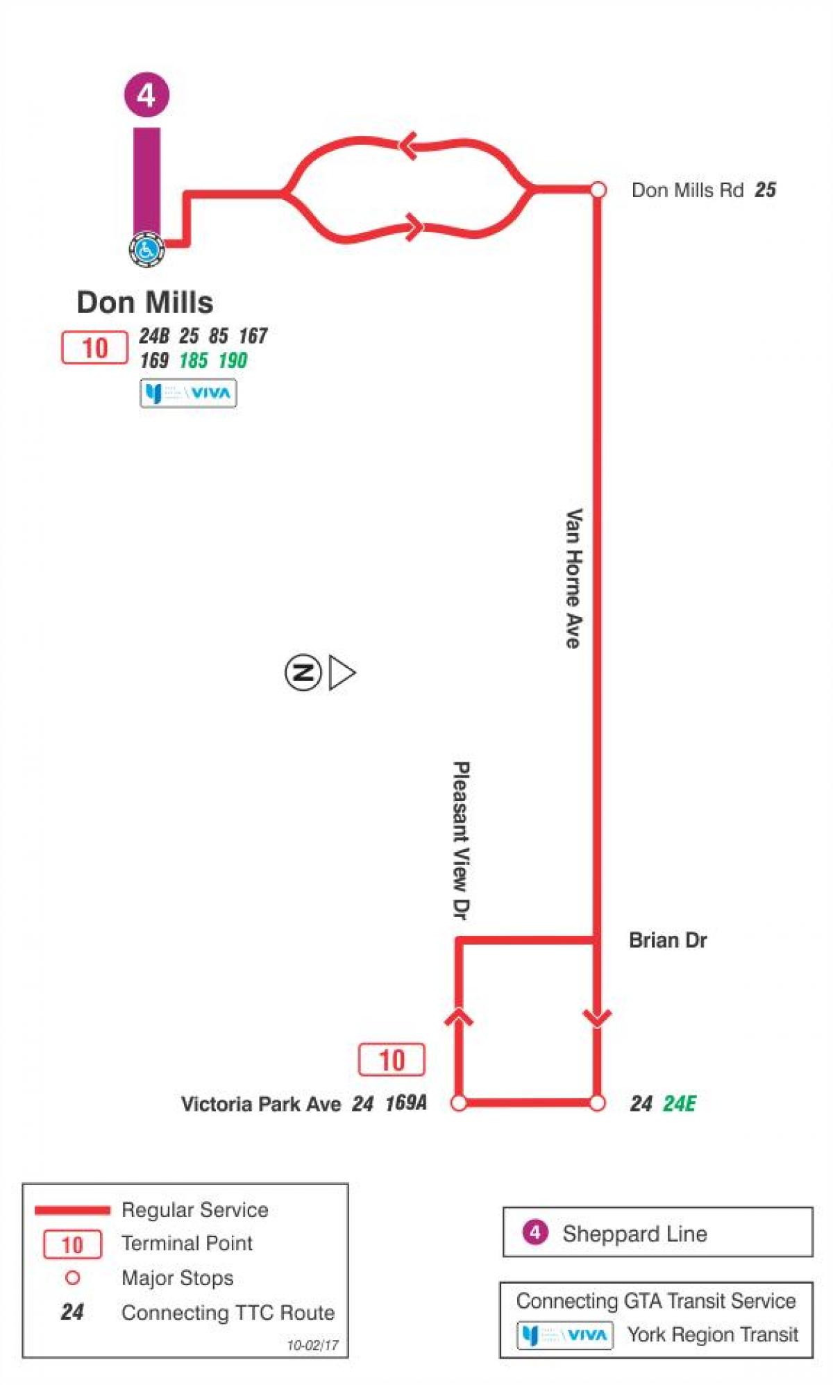 Harta e TTC 10 Van Horne autobus itinerari Toronto