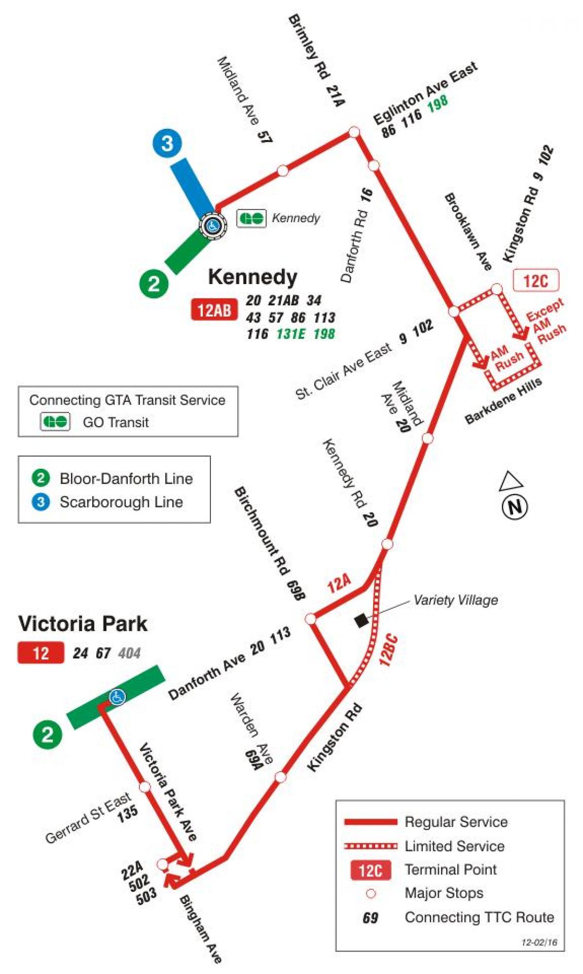 Harta e TTC 12 Kingston Rd autobus itinerari Toronto