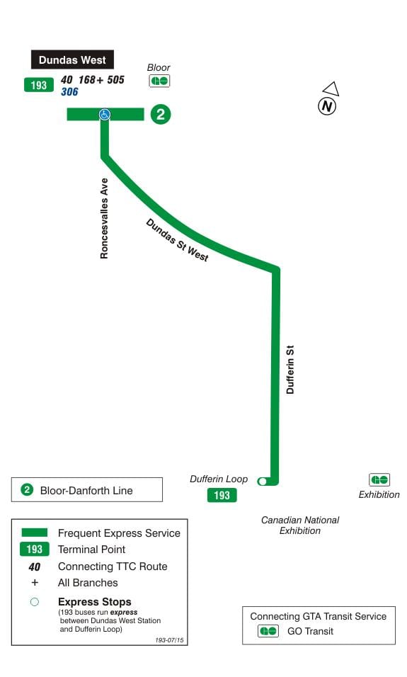 Harta e TTC 193 Ekspozitë Raketa autobus itinerari Toronto