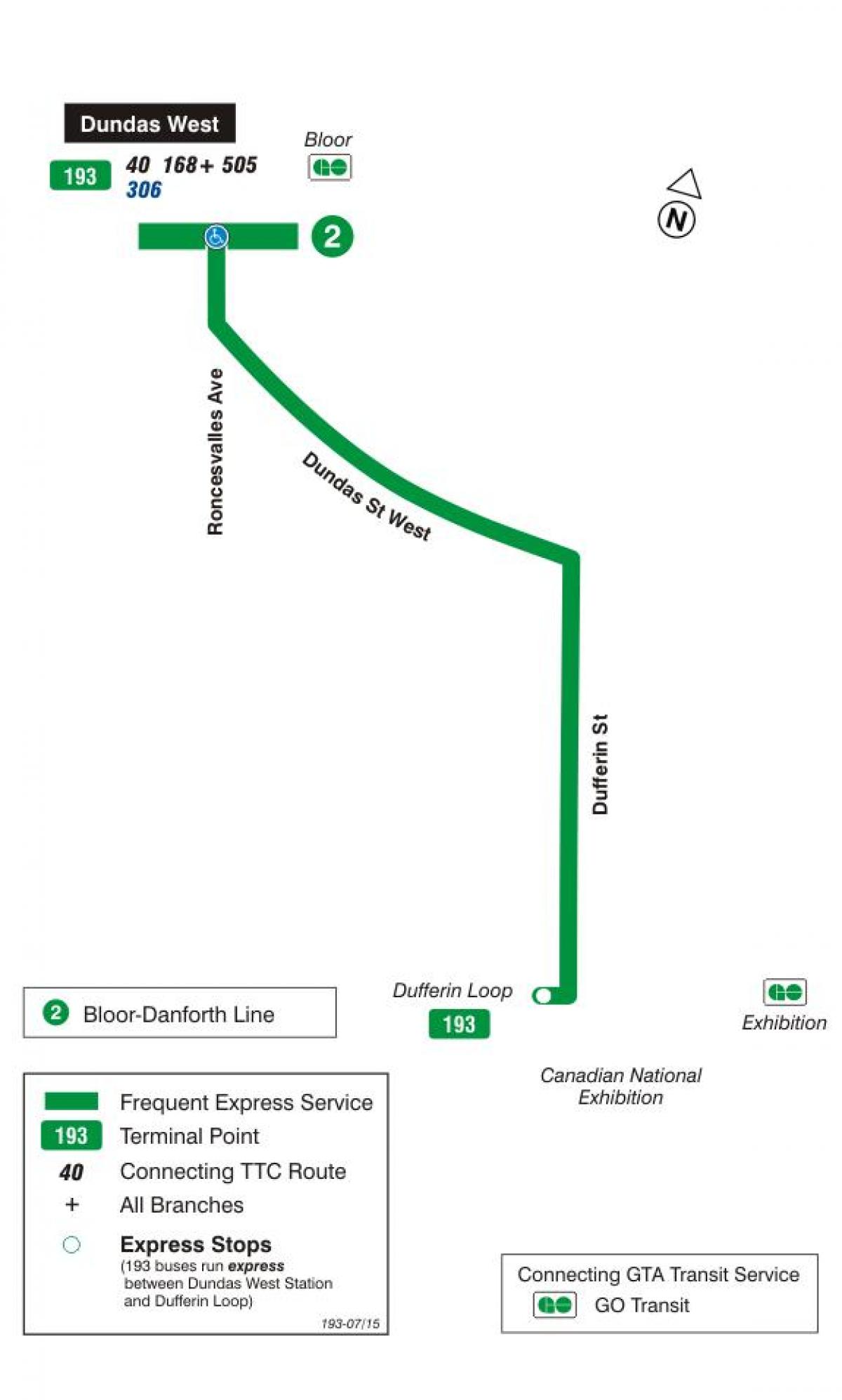 Harta e TTC 193 Ekspozitë Raketa autobus itinerari Toronto